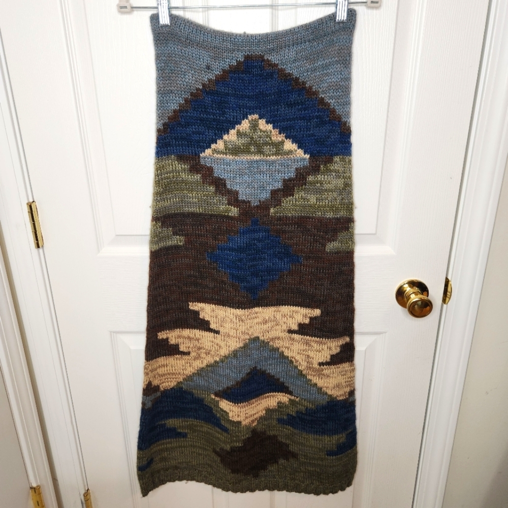 Handcrafted Geometric Maxi Skirt - Blue, Brown & Olive